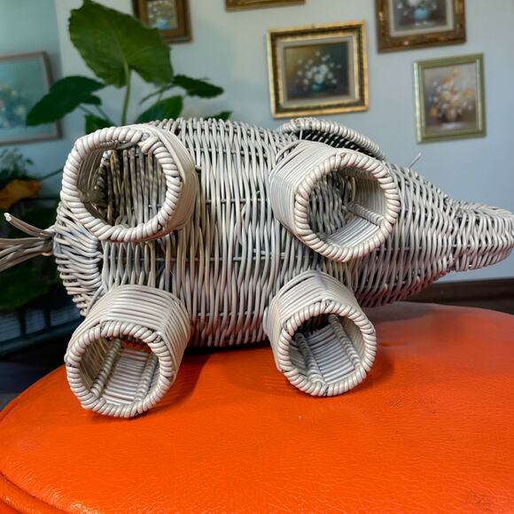 Vintage Grey Woven Elephant Planter Unique Decor Plant Holder - Picture 5 of 16